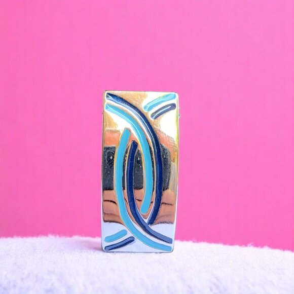 Silver-Tone Abstract Pendant With Blue Enamel Design - Picture 1 of 10